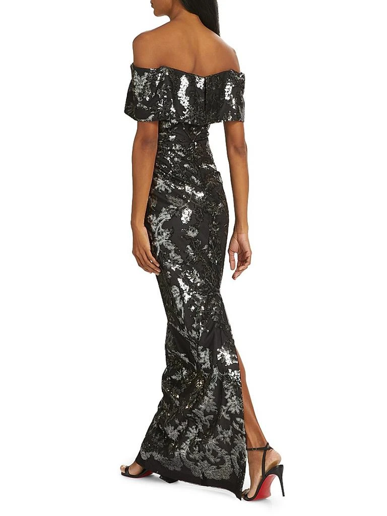 Pamella Roland Sequin Tulle Off-The-Shoulder Gown 5