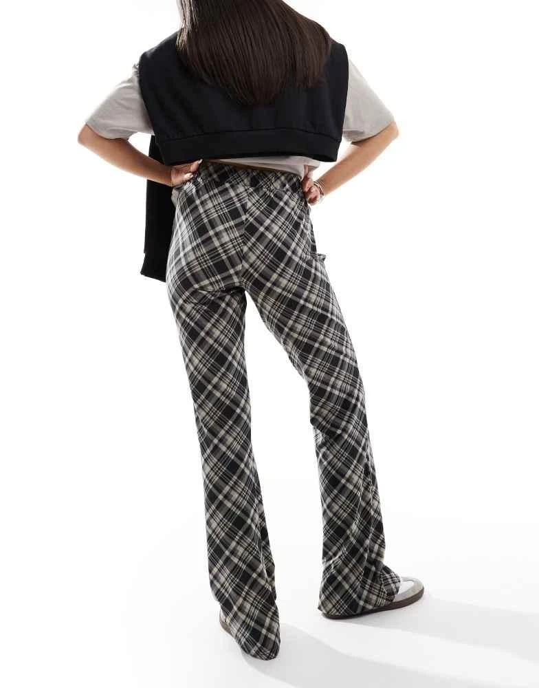 Noisy May Noisy May flared trousers in black check 4