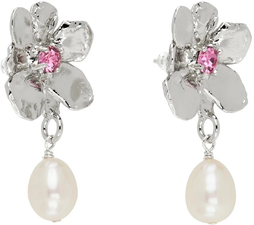 Mondo Mondo Silver Flower Pearl Drop Earrings 2