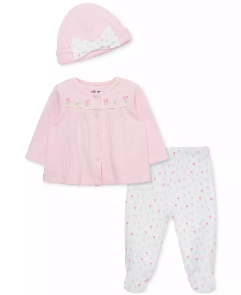 Little Me Baby Girls Tulips Cotton Cardigan, Hat & Footed Pants, 3 Piece Set