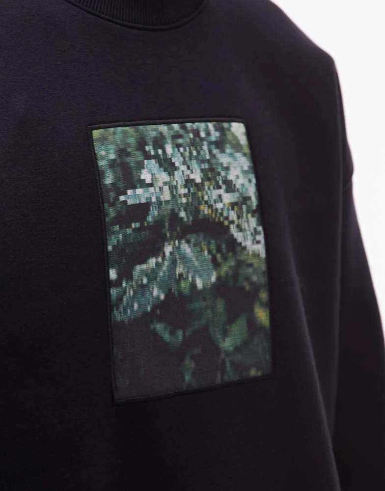 Topman Topman oversized fit sweatshirt with leaves patch print in black 2