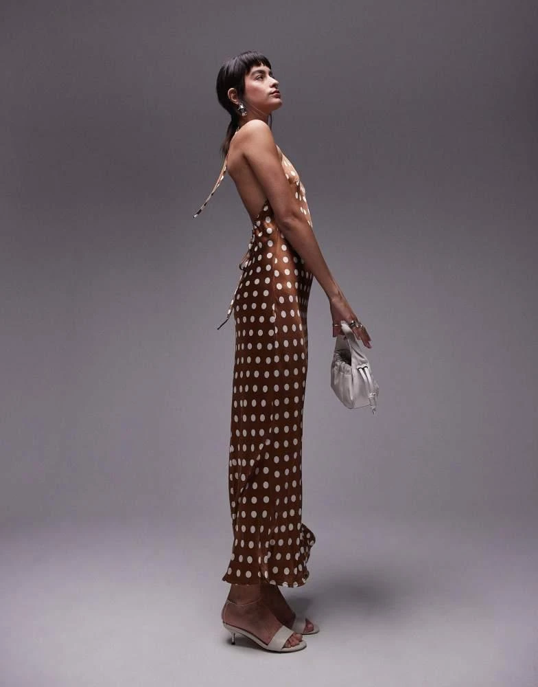 Topshop Topshop polka dot halter neck maxi dress in brown 5