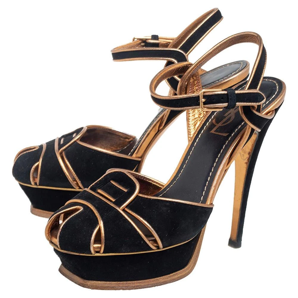 Yves Saint Laurent Saint Laurent  Black Suede Leather Platform Ankle Strap Sandals Size 36 4