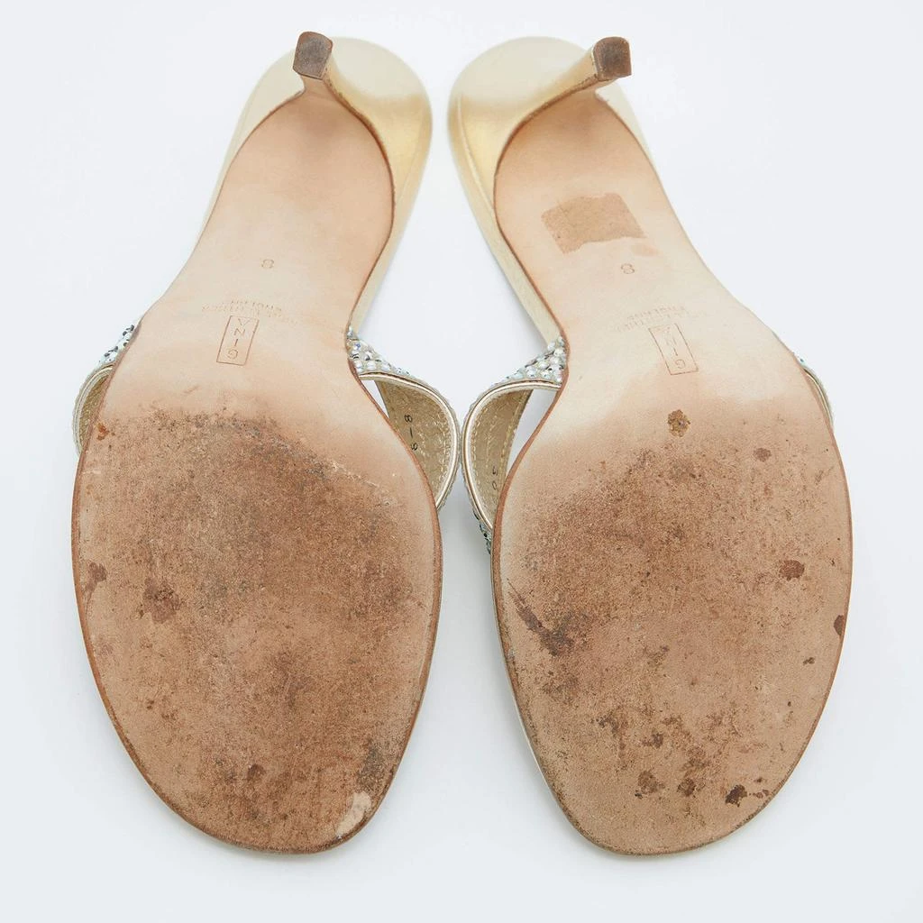 Gina Gina Gold Leather Crystal Embellished Slide Sandals Size 41 6
