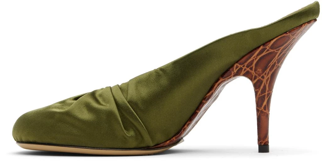 Dries Van Noten Khaki Satin Mule Heels 3