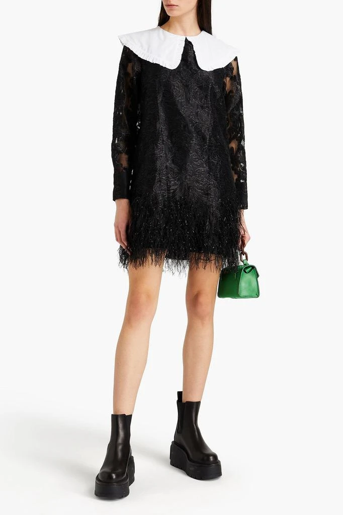 Ganni Faux feather-embellished brocade mini dress 2