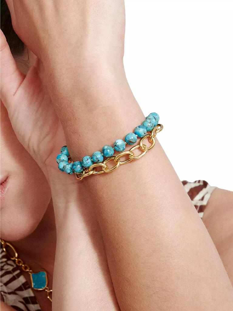 Chan Luu 18K-Gold-Plated & Turquoise Two-Strand Chain Bracelet