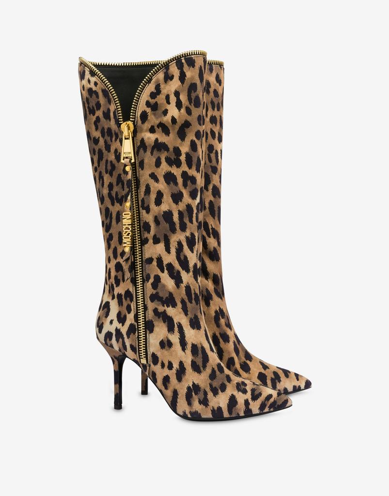 Moschino Suede Boots Leopard Print Moschino Zip