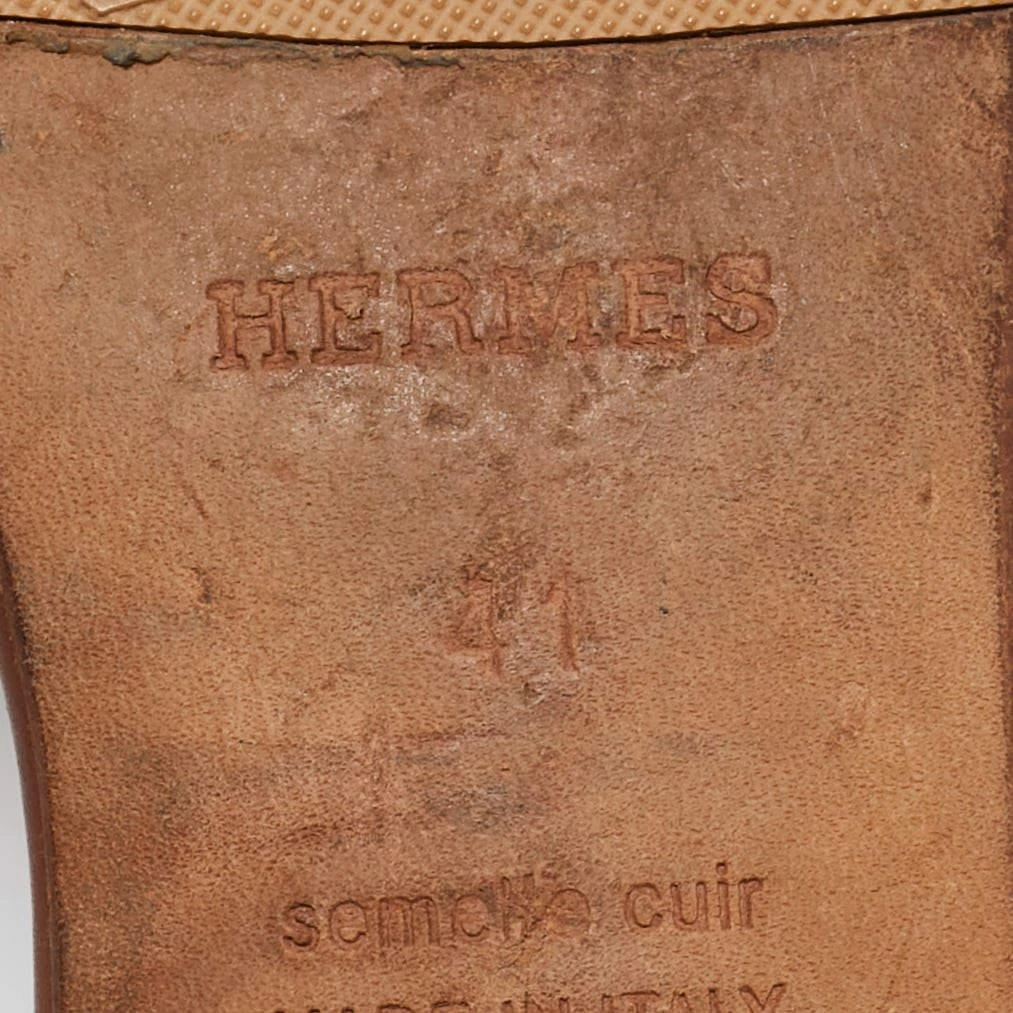 Hermes Hermes Brown Leather Oasis Block Heel Slide Sandals Size 41 10