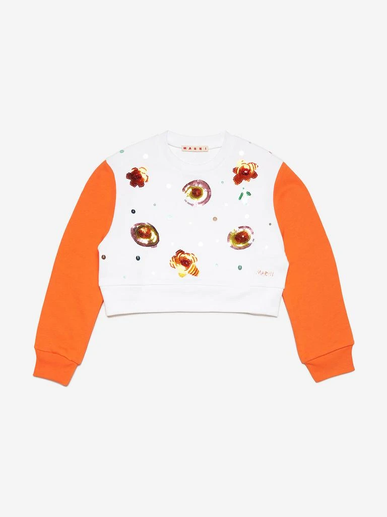 Marni MARNI Girls Embellished Flower Sweatshirt in White 1