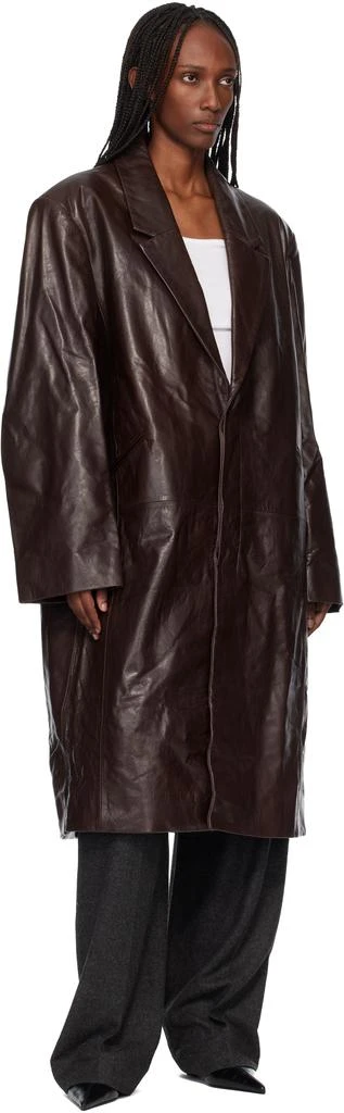 Entire Studios Brown Single Breasted Leather Coat 4