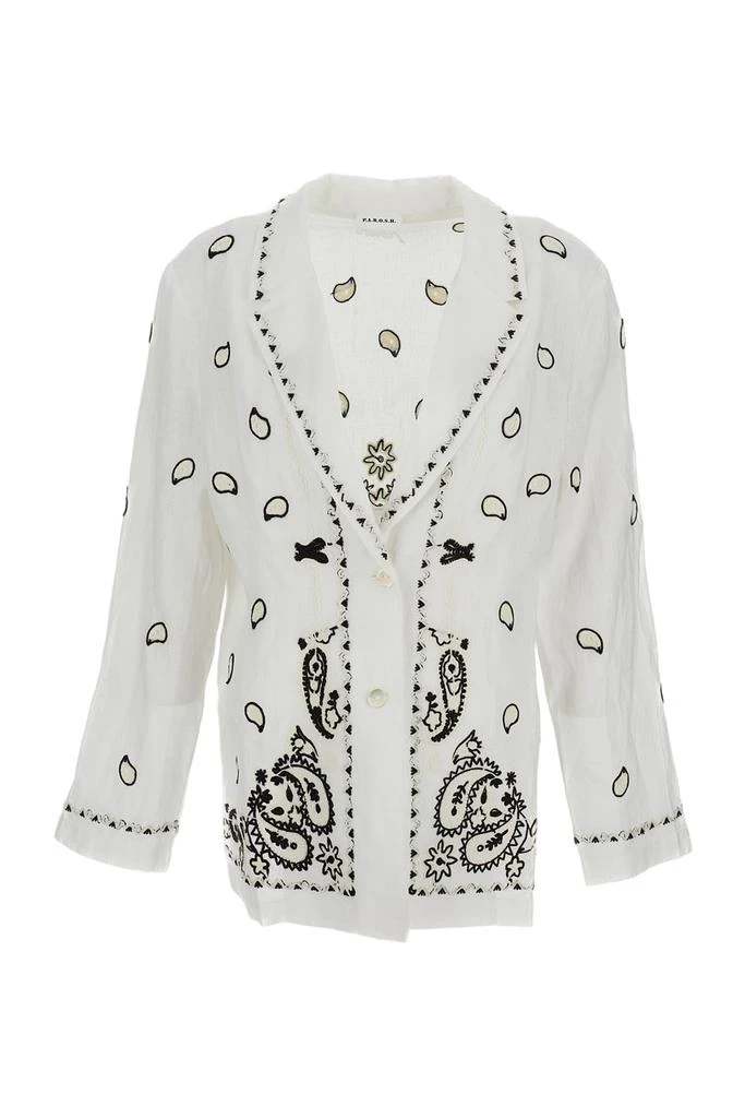 P.A.R.O.S.H. Embroidered Linen Jacket with Classic Lapels