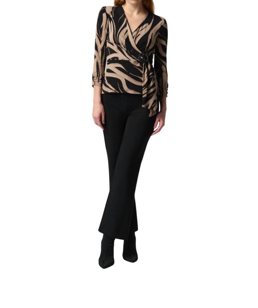 JOSEPH RIBKOFF V-Neck Abstract Blouse In Multi