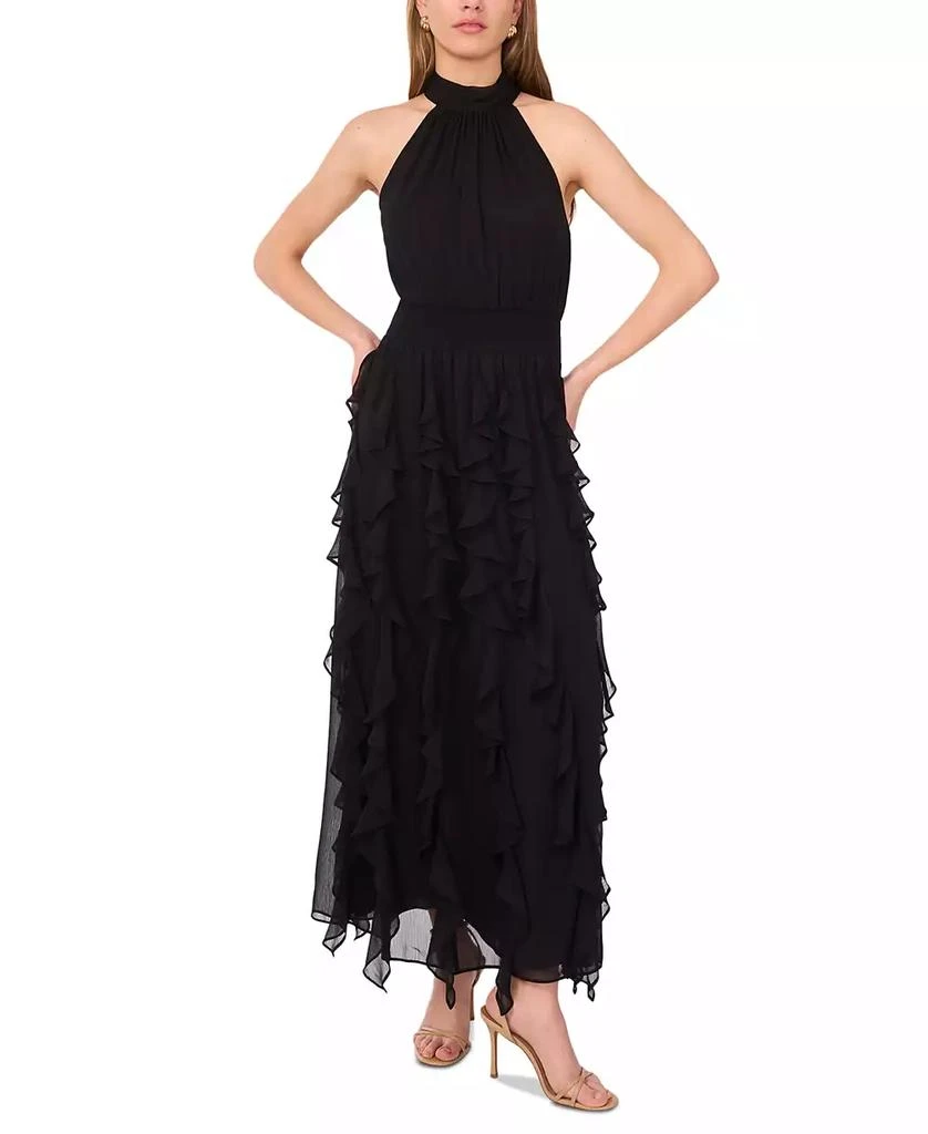 1. State Women's Smocked Cascade-Ruffle Halter Maxi Dress 4