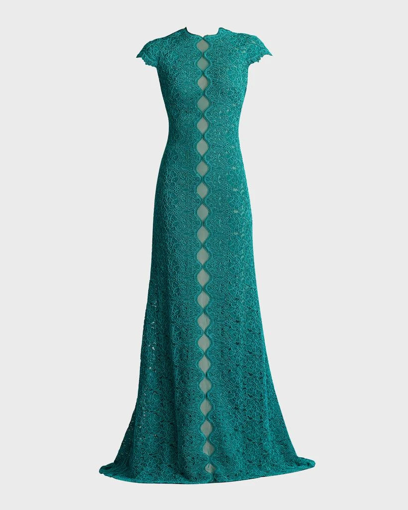 Tadashi Shoji Cap-Sleeve A-Line Floral Lace Gown 1