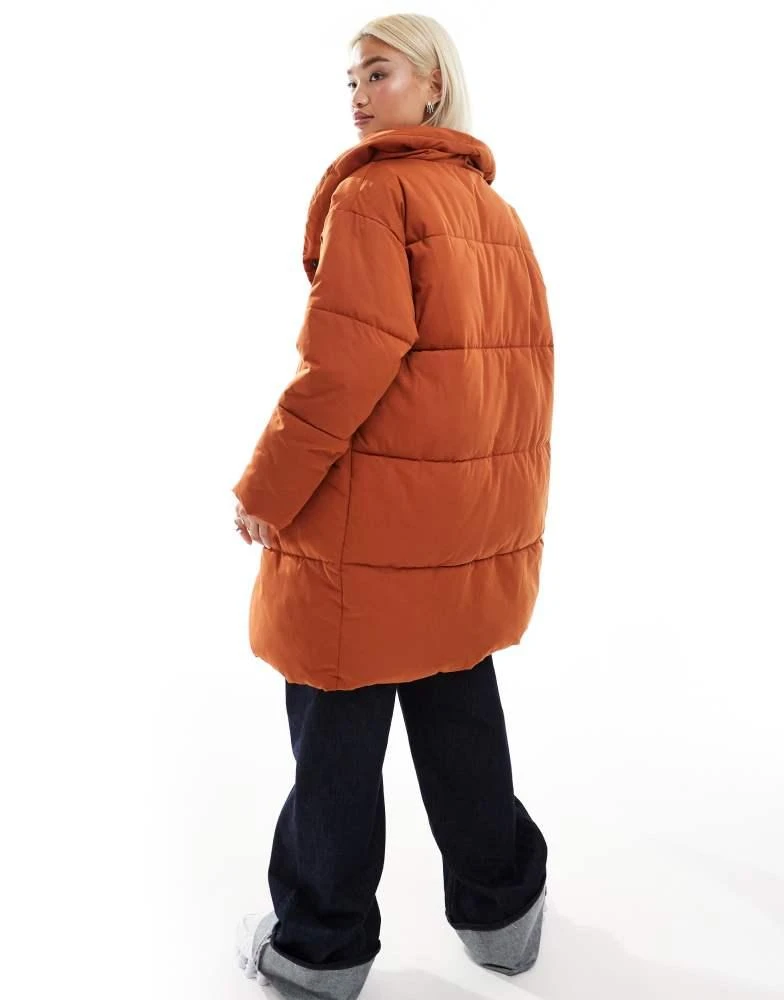 Monki Monki padded mid length coat in rust 3