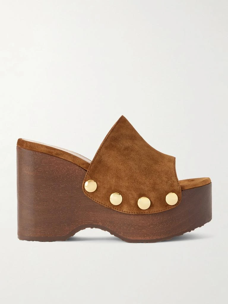 Gianvito Rossi 60 Studded Suede Platform Wedge Mules - Tan - IT36.5
