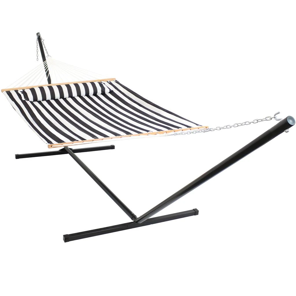 Sunnydaze 2-Person Quilted Fabric Spreader Bar Hammock with Detachable Pillow and Stand - 400 lb Weight Capacity/15' Stand 12