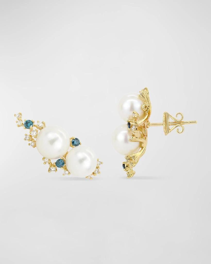 Stevie Wren Blue and White Diamond 14K Ear Climbers with Pearls 3