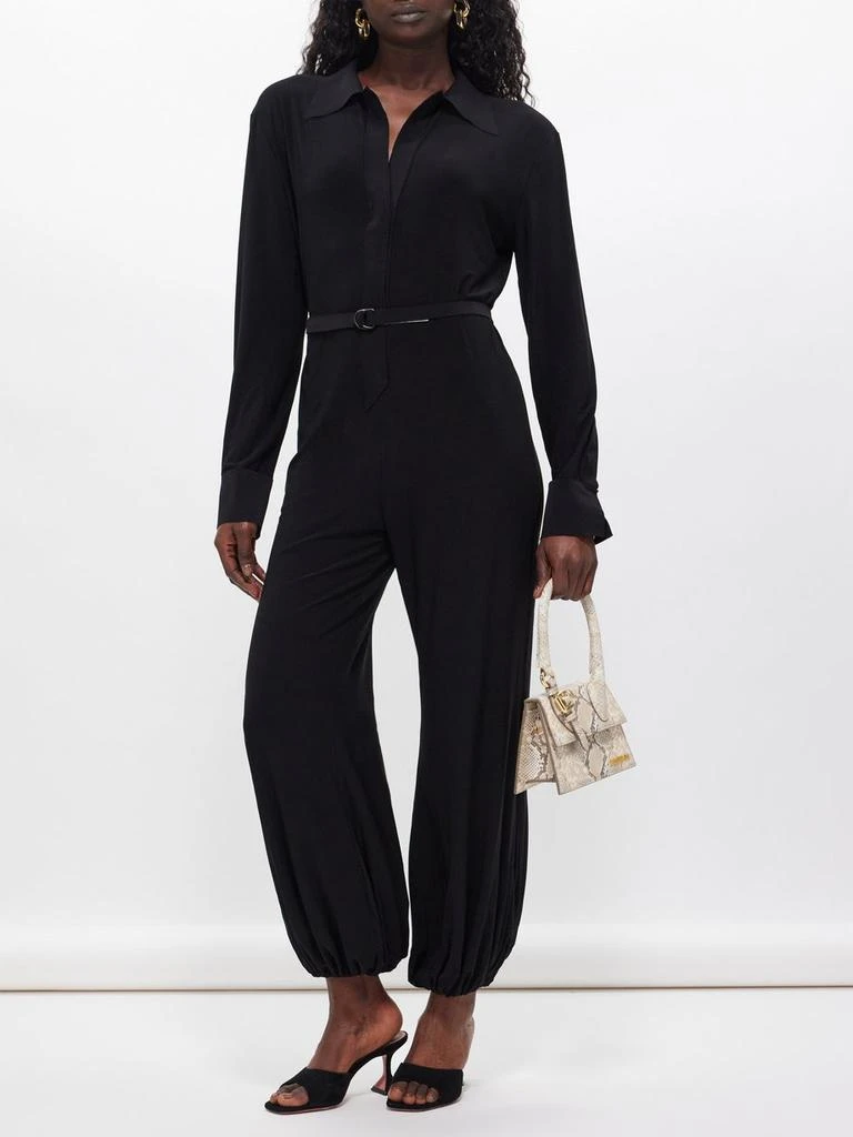 Norma Kamali Plunge-front cropped jersey jumpsuit 1