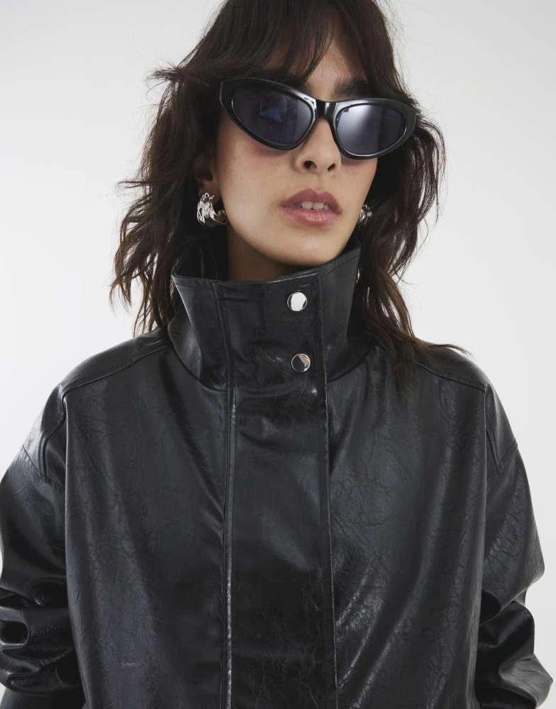 River Island River Island Faux leather funnel neck jacket in black 4