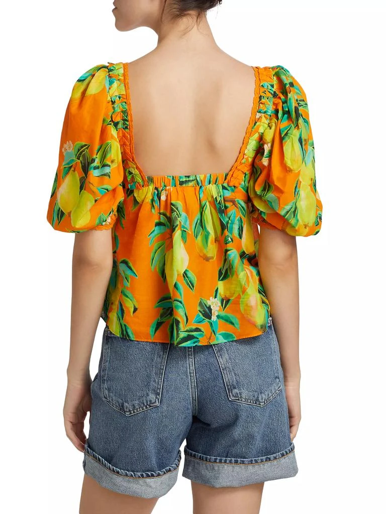 Farm Rio Pears Cotton Puff-Sleeve Blouse 5