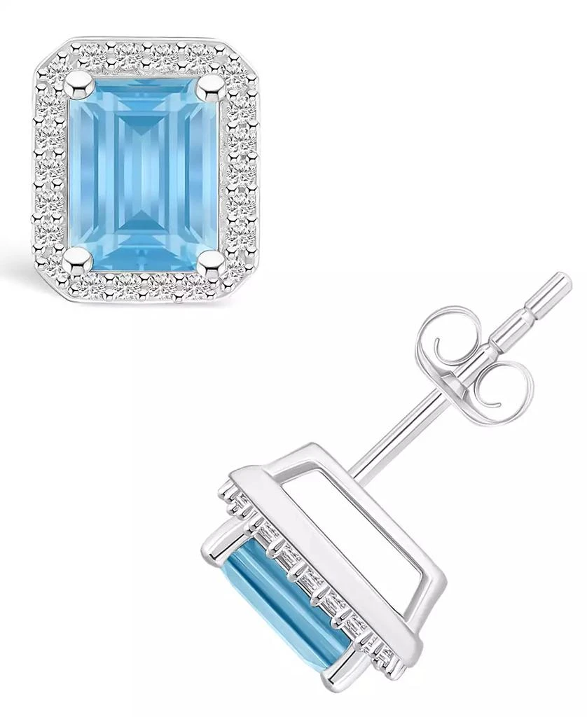 Macy
s Lab Grown Spinel Aquamarine (2-1/10 ct. t.w.) and Lab Grown Sapphire (1/4 ct. t.w.) Halo Studs in 10K White Gold