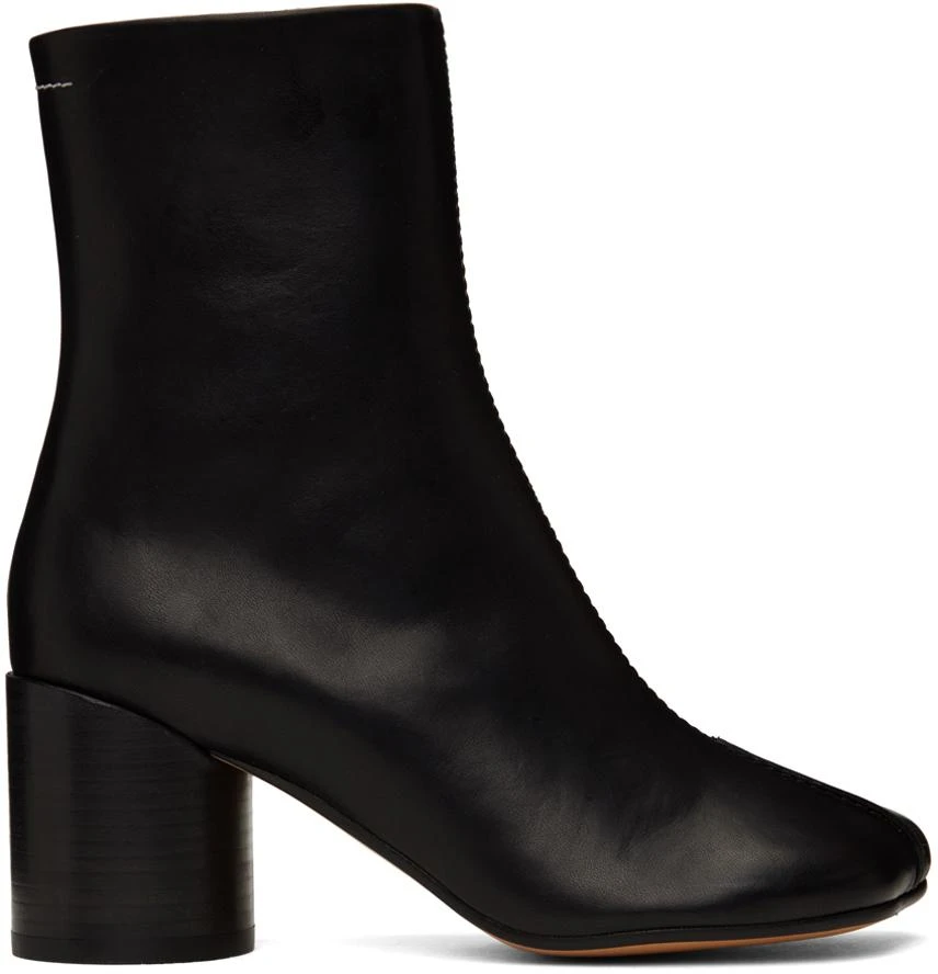 MM6 Black Stitch-Out Leather Ankle Boots 1
