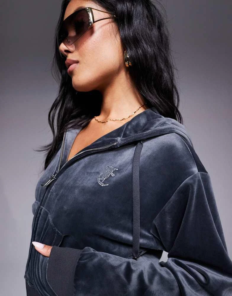 Juicy Couture Juicy Couture relaxed fit velour zip through hoodie in charcoal exclusive to asos 4