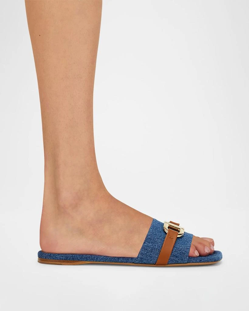 Salvatore Ferragamo Leah Gancini Bit Denim Slide Sandals 2