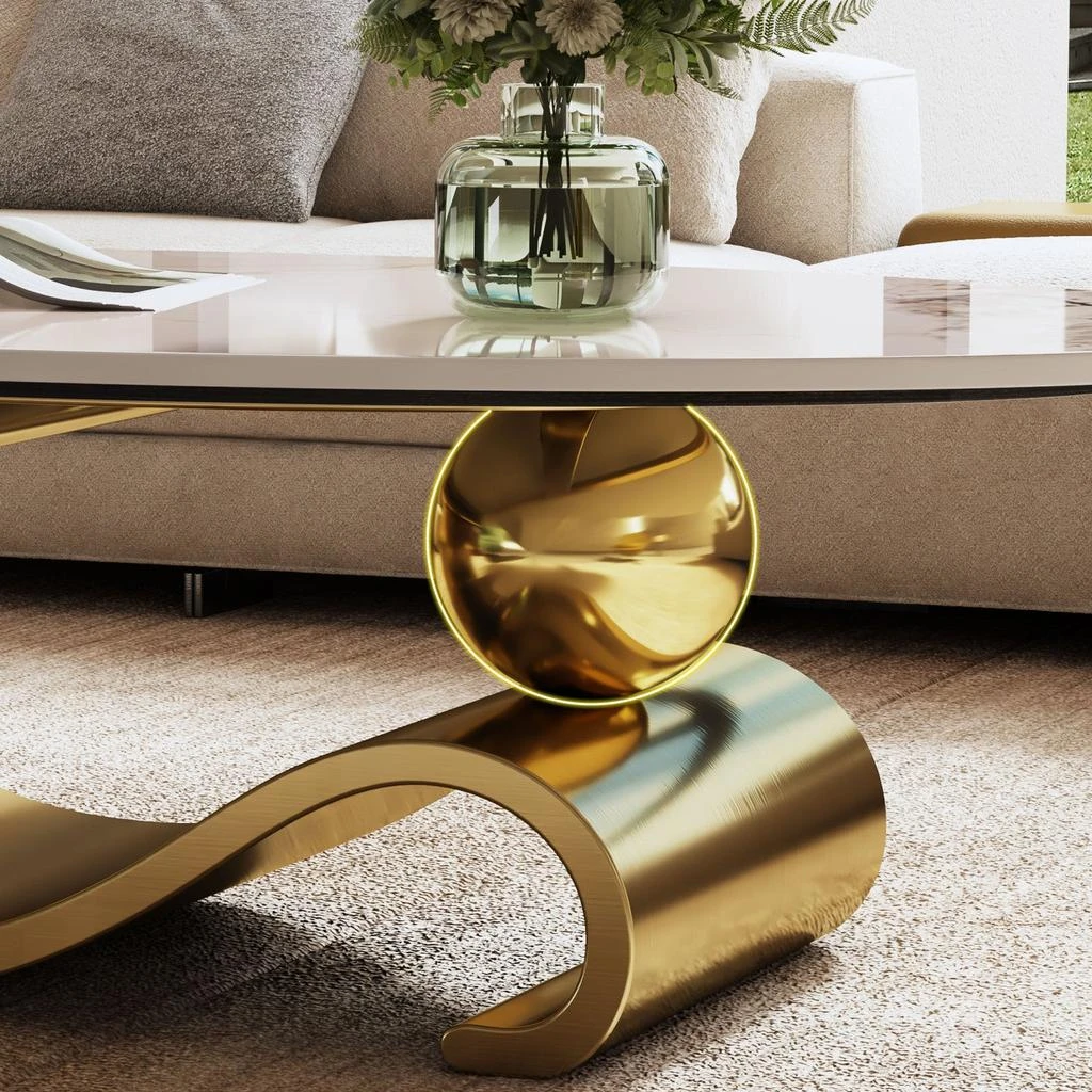 Streamdale Furniture Streamdale 49" Faux Marble Oval Coffee Table, Gold Base 3