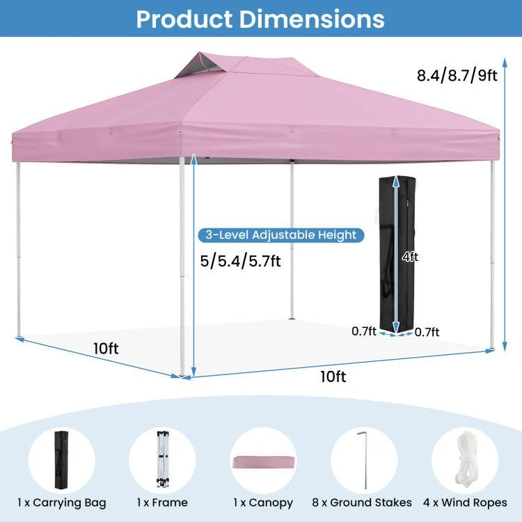 Hivvago 10 X 10 Ft Foldable Outdoor Patio Shelter Canopy Tent With 1-Push Center Lock 3