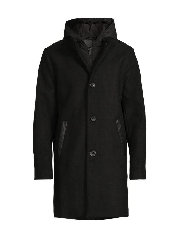 Kenneth Cole Melton Walker Mixed Media Hooded Bib Overcoat 8