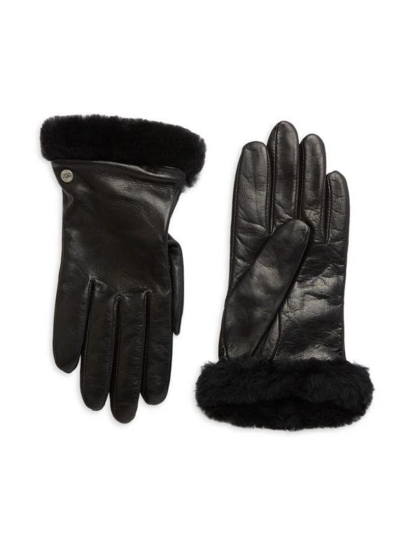 UGG Shearling-Trim Leather Gloves Accessories Free Shipping