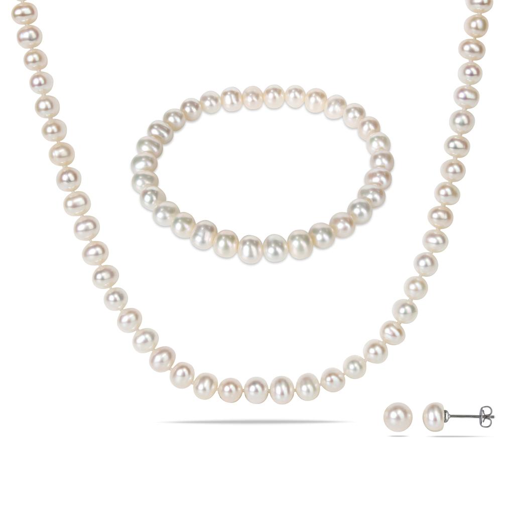 Mimi & Max Mimi & Max 6-7mm Cultured Freshwater Pearl Bracelet, Necklace, and Earring Set