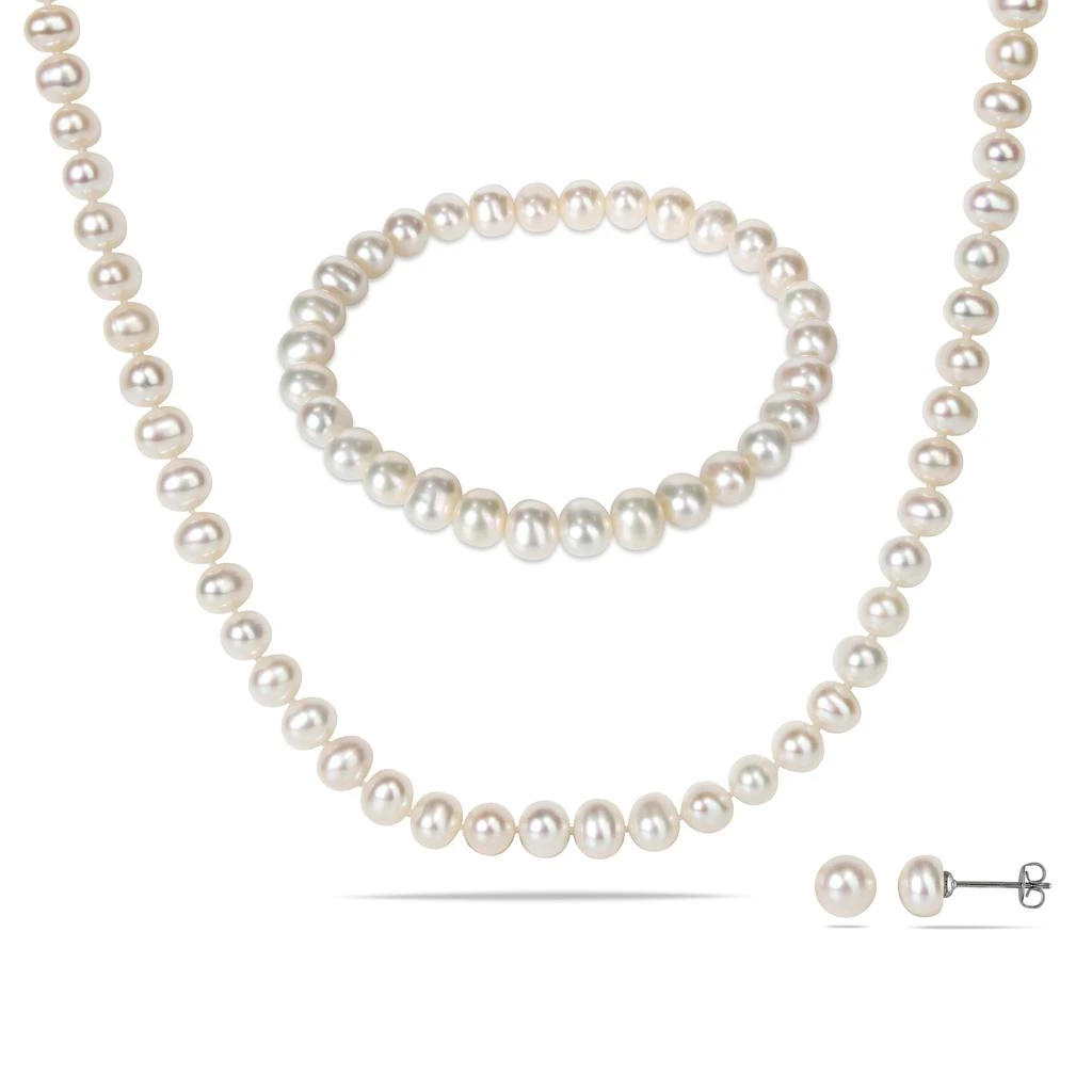 Mimi & Max Mimi & Max 6-7mm Cultured Freshwater Pearl Bracelet, Necklace, and Earring Set 1