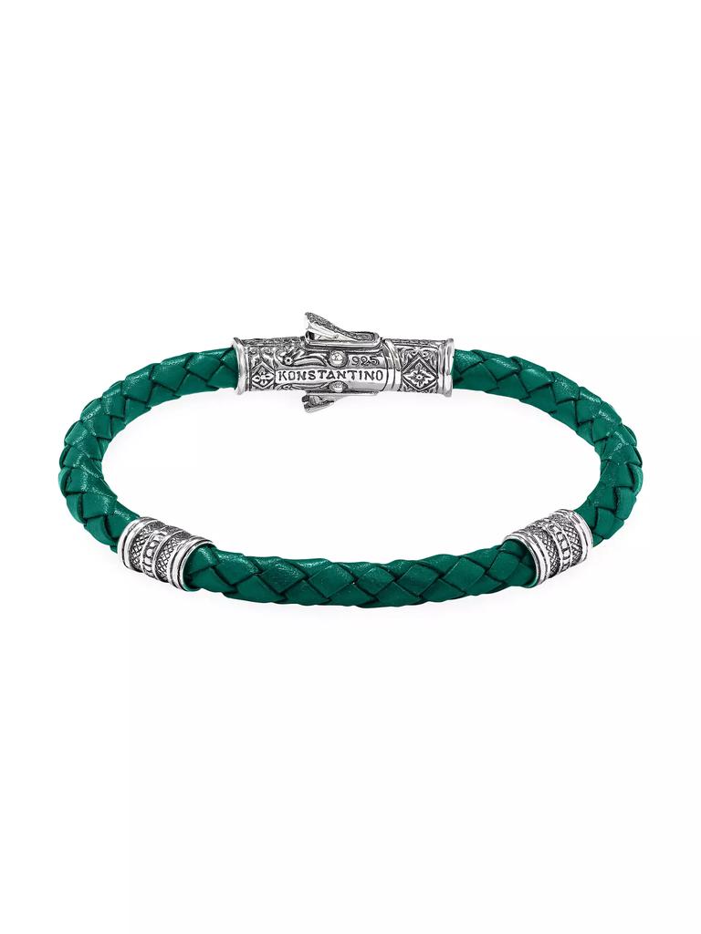 Konstantino Perseus Sterling Silver &amp; Braided Leather Bracelet