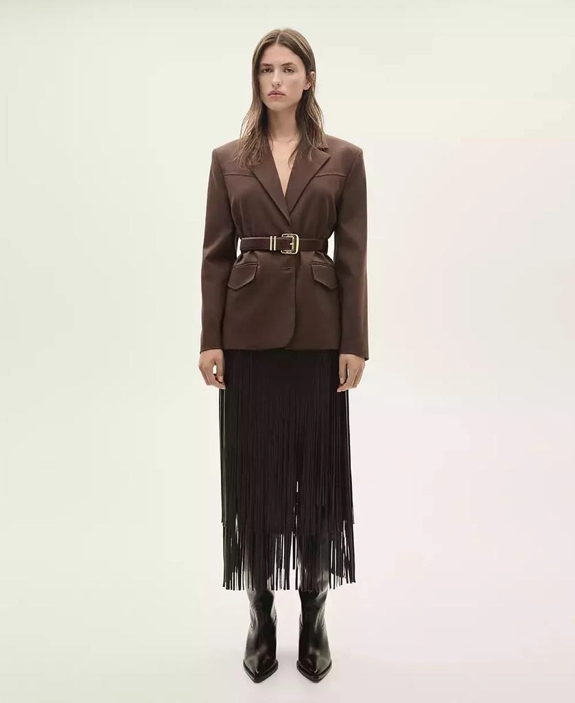 Mango Women's Leather-Effect Fringed Skirt 2