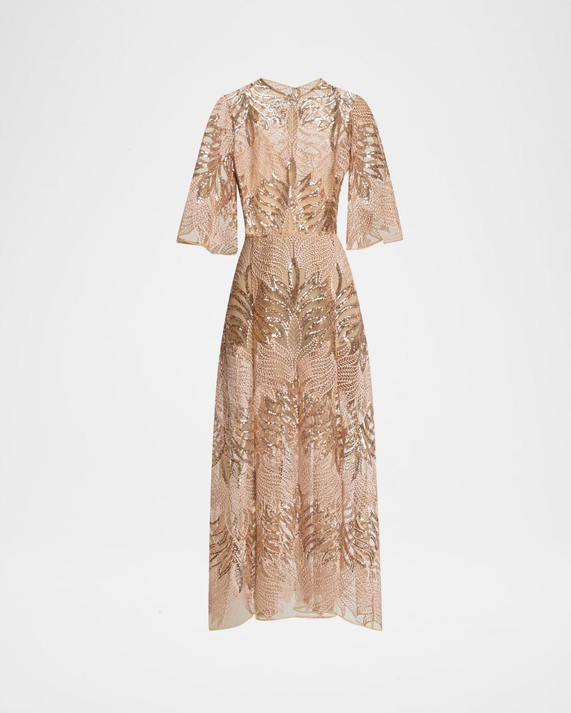 Elie Saab Sequin Embroidered Tulle Midi Dress