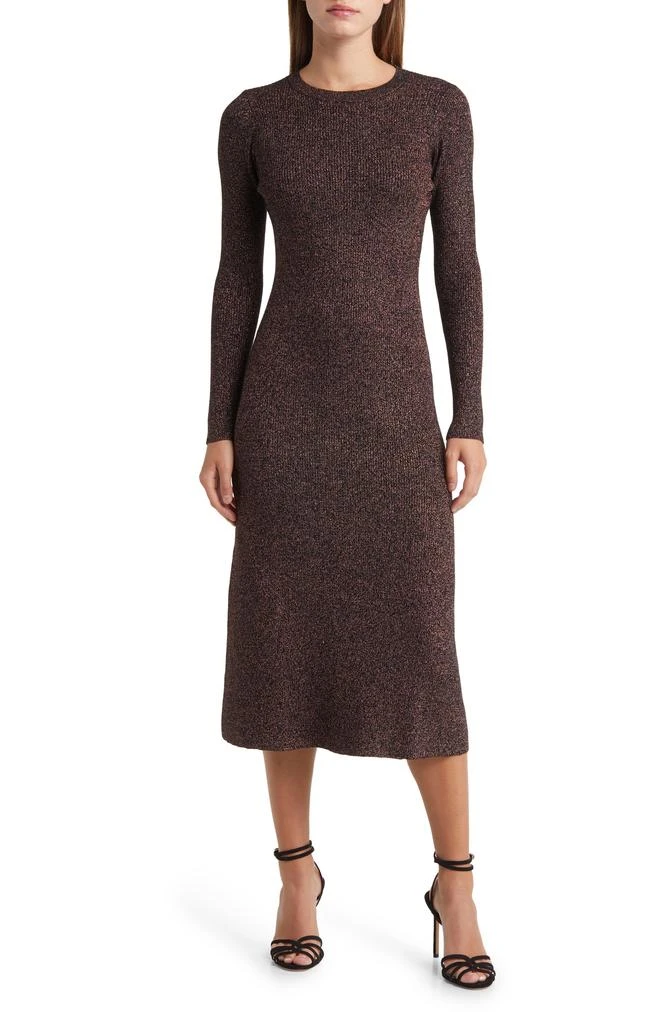 ZOE AND CLAIRE Metallic Long Sleeve Midi Sweater Dress 1