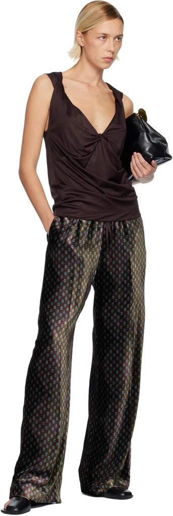 Dries Van Noten Khaki 
Burgundy Elasticated Trousers 4