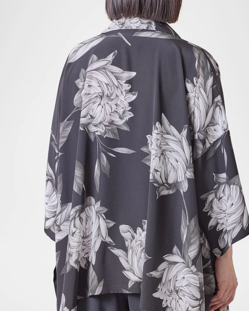 Eskandar Large Peony Silk Print Short-Sleeve Shirt With Collar (Mid Plus Length) 5