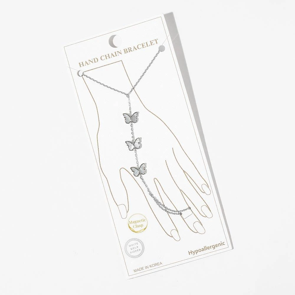 FASHNZFAB White Gold Dipped Mother of Pearl Butterfly Charm Link Hand Chain Magnetic Bracelet