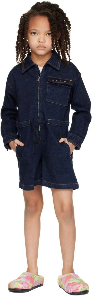Marni Kids Navy Embroidered-Logo Denim Jumpsuit 4