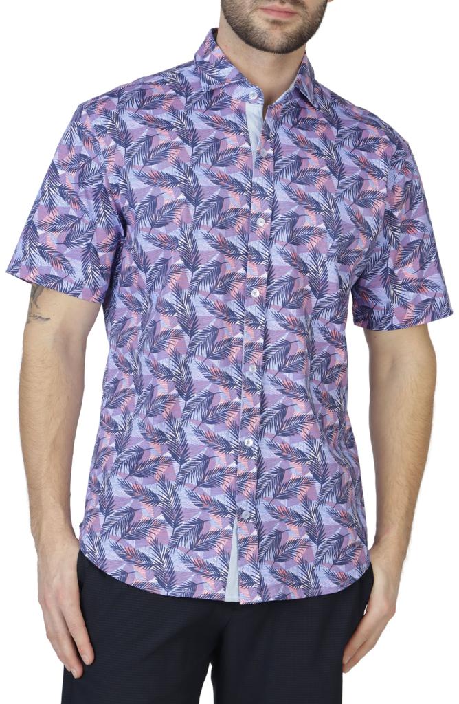 TailorByrd Tropical Leaves Knit Short Sleeve Shirt