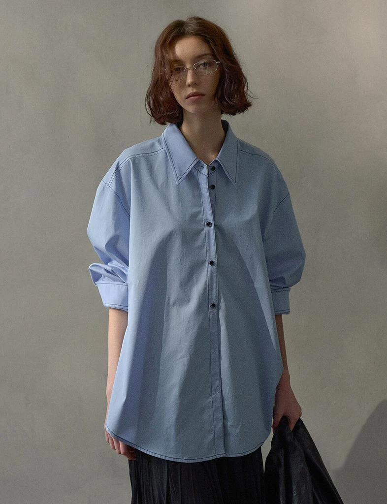 Pixie Market Blue Contrast Stitch Shirt-PREORDER 5