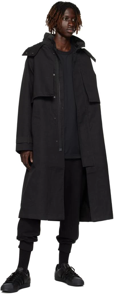 Y-3 Black Hooded Trench Coat 4