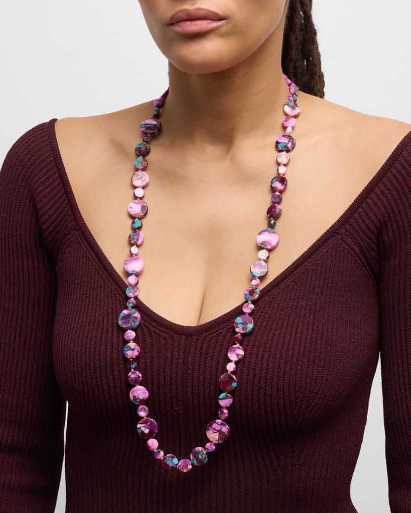 Devon Leigh Long Turquoise Spiny Oyster Coin Necklace, 36"L