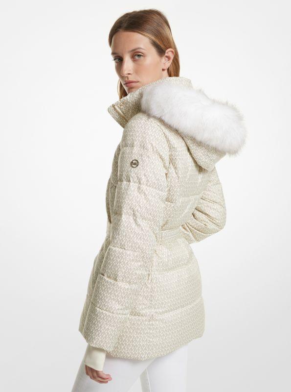 Michael Kors Faux Fur Trim Quilted Belted Puffer Jacket