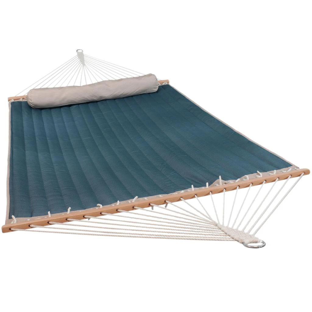 Sunnydaze 2-Person Outdoor Quilted Fabric Hammock with Spreader Bars with Freestanding Stand and Detachable Pillow - 350 lb Capacity - Tidal Wave 5